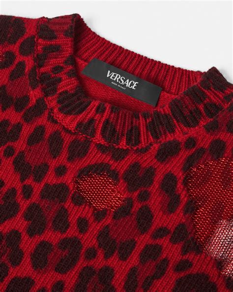 Leopard Intarsia Oversized Sweater Red 